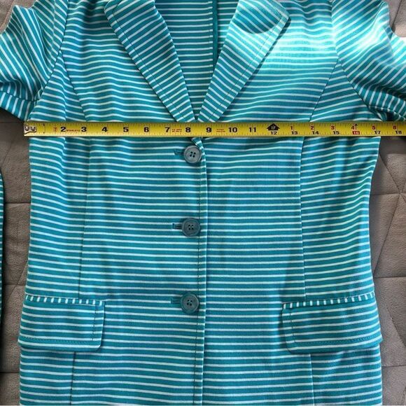 Talbots Cotton Blend Women's Spring Blazer Teal and White Striped Size Small EUC - Picture 4 of 7